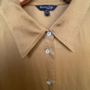 Massimo Dutti Chestnut/mustard Button-Down satin Shirt, size 8, more like S